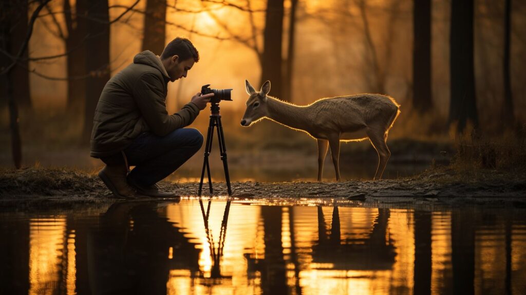 Elegant wildlife photographer in nature