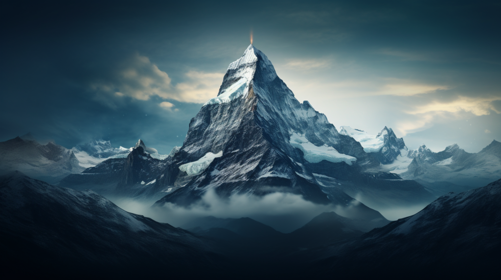 A mountain peak perfectly aligned with the lower third of the frame, creating a balanced and visually appealing composition.