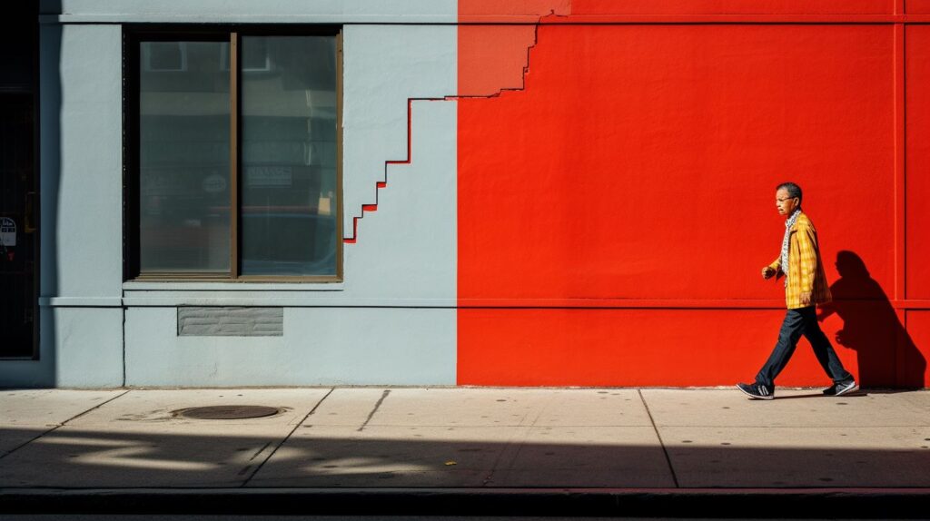 well-composed street photographs that utilize the rule of thirds leading lines, and framing techniques red grey